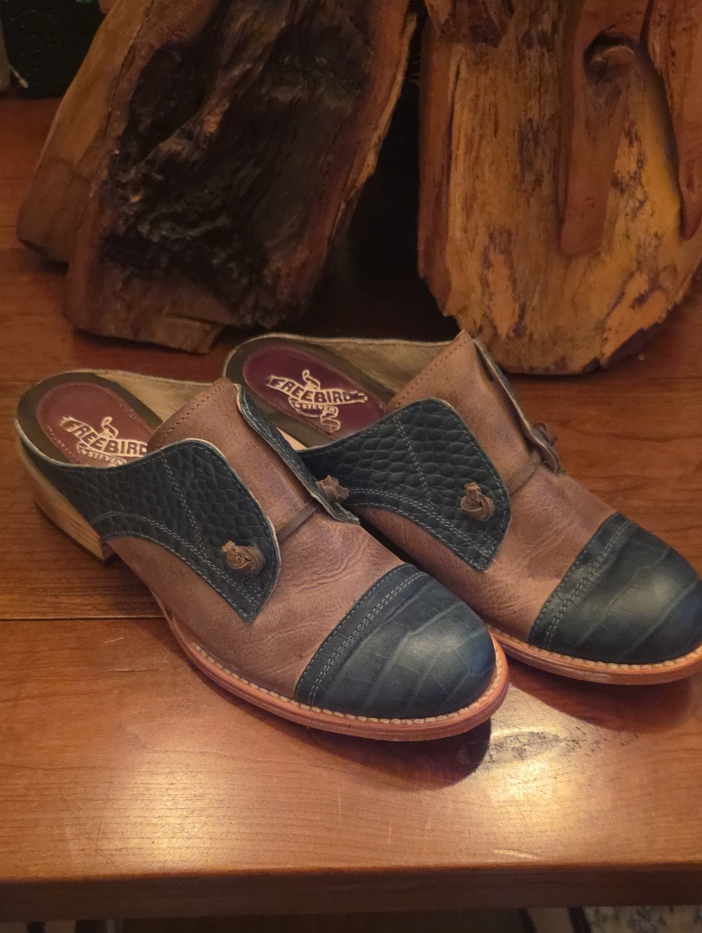 Freebird by Steven Brown & Navy Two-Tone Leather Slip-On Clogs